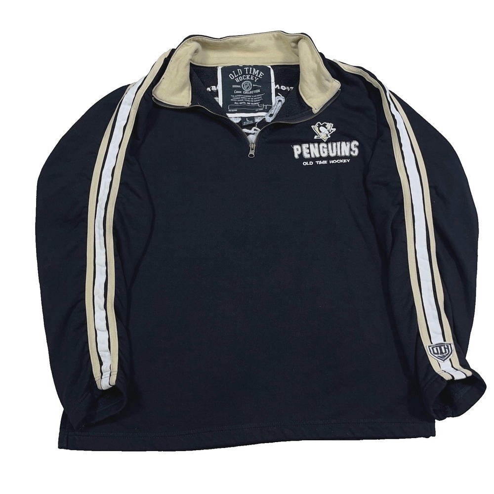 Pittsburgh Penguins Sweater Men Large Black Pullover Quarter 1/4 Zip Sweatshirt